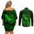 hawaii-couples-matching-off-shoulder-short-dress-and-long-sleeve-button-shirts-pineapple-mix-polynesian-plumeria-green-version