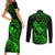 hawaii-couples-matching-short-sleeve-bodycon-dress-and-long-sleeve-button-shirts-pineapple-mix-polynesian-plumeria-green-version