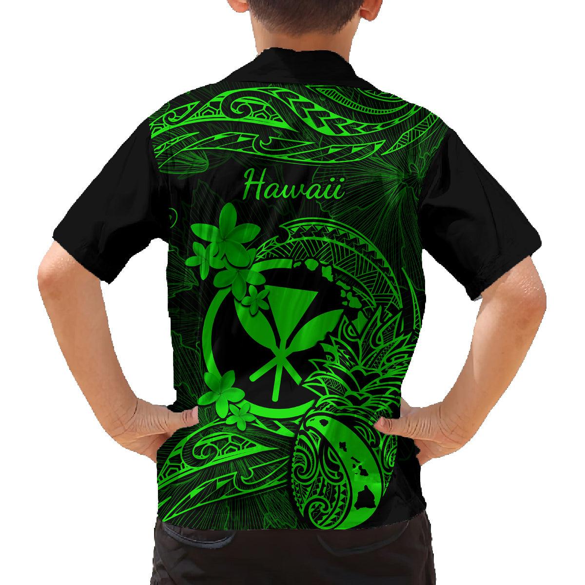 Hawaii Family Matching Off Shoulder Maxi Dress and Hawaiian Shirt Pineapple Mix Polynesian Plumeria Green Version LT14 - Polynesian Pride