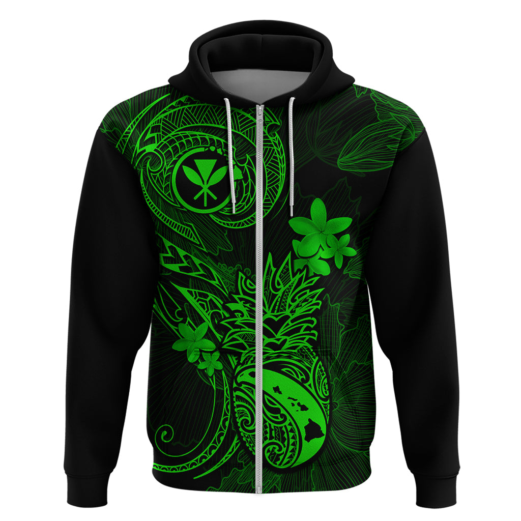Hawaii Hoodie Pineapple Mix Polynesian Plumeria Green Version LT14 Zip Hoodie Green - Polynesian Pride