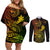 hawaii-couples-matching-off-shoulder-short-dress-and-long-sleeve-button-shirts-shaka-tattoo-mix-polynesian-plumeria-reggae-version