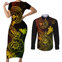 Hawaii Couples Matching Short Sleeve Bodycon Dress and Long Sleeve Button Shirts Shaka Tattoo Mix Polynesian Plumeria Reggae Version LT14 Reggae - Polynesian Pride