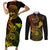 hawaii-couples-matching-short-sleeve-bodycon-dress-and-long-sleeve-button-shirts-shaka-tattoo-mix-polynesian-plumeria-reggae-version