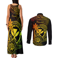 Hawaii Couples Matching Tank Maxi Dress and Long Sleeve Button Shirts Shaka Tattoo Mix Polynesian Plumeria Reggae Version LT14 - Polynesian Pride