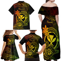 hawaii-family-matching-off-shoulder-long-sleeve-dress-and-hawaiian-shirt-shaka-tattoo-mix-polynesian-plumeria-reggae-version