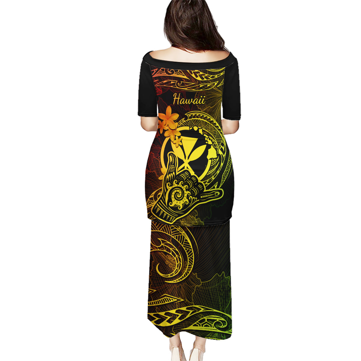 Hawaii Family Matching Puletasi Dress and Hawaiian Shirt Shaka Tattoo Mix Polynesian Plumeria Reggae Version LT14 - Polynesian Pride