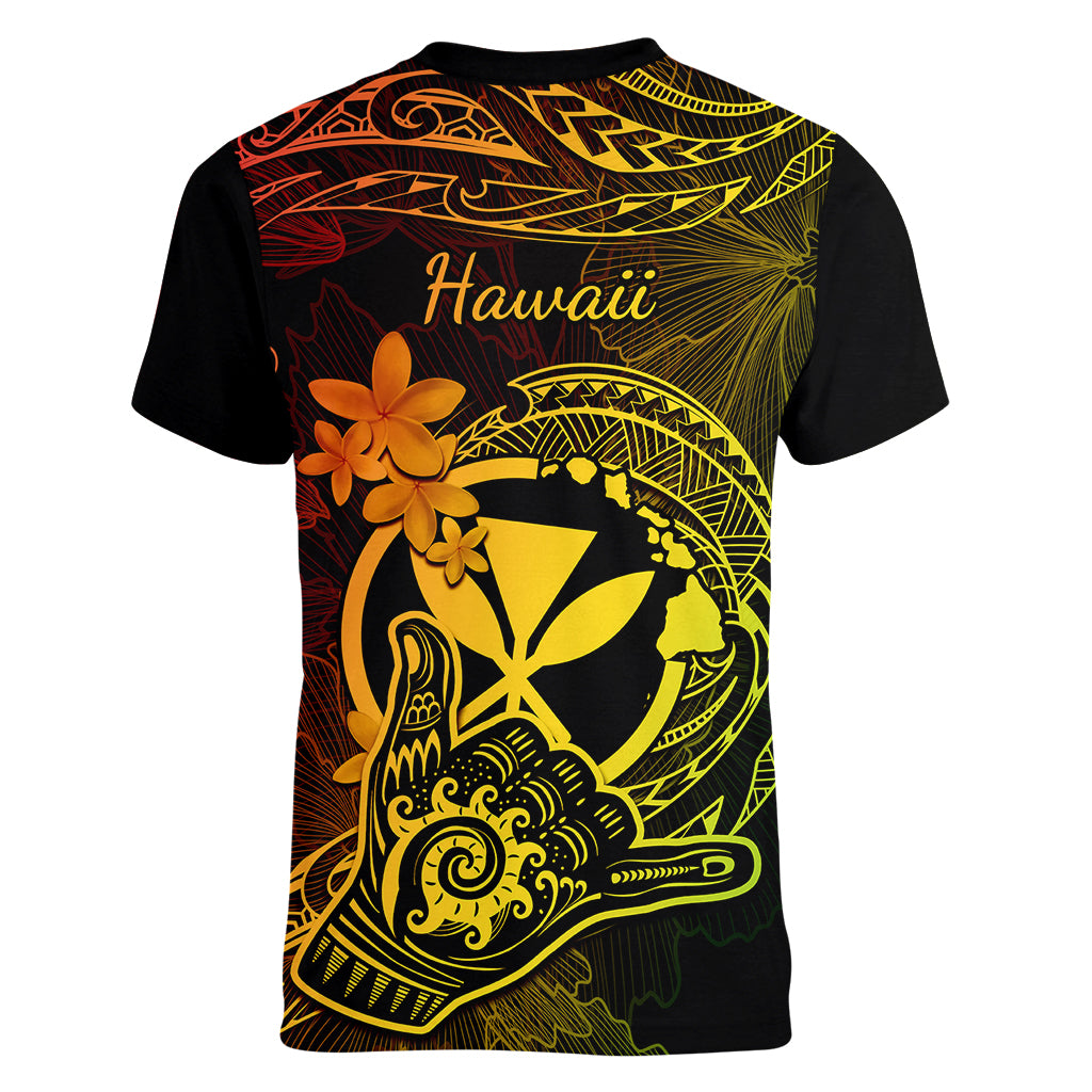 hawaii-women-v-neck-t-shirt-shaka-tattoo-mix-polynesian-plumeria-reggae-version