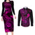 hawaii-couples-matching-long-sleeve-bodycon-dress-and-long-sleeve-button-shirts-shaka-tattoo-mix-polynesian-plumeria-pink-version