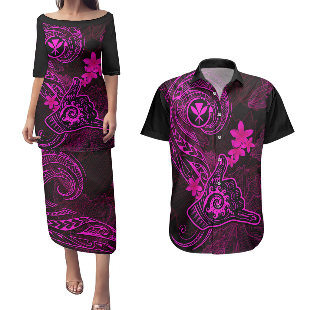 hawaii-couples-matching-puletasi-dress-and-hawaiian-shirt-shaka-tattoo-mix-polynesian-plumeria-pink-version