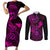 hawaii-couples-matching-short-sleeve-bodycon-dress-and-long-sleeve-button-shirts-shaka-tattoo-mix-polynesian-plumeria-pink-version