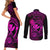 hawaii-couples-matching-short-sleeve-bodycon-dress-and-long-sleeve-button-shirts-shaka-tattoo-mix-polynesian-plumeria-pink-version