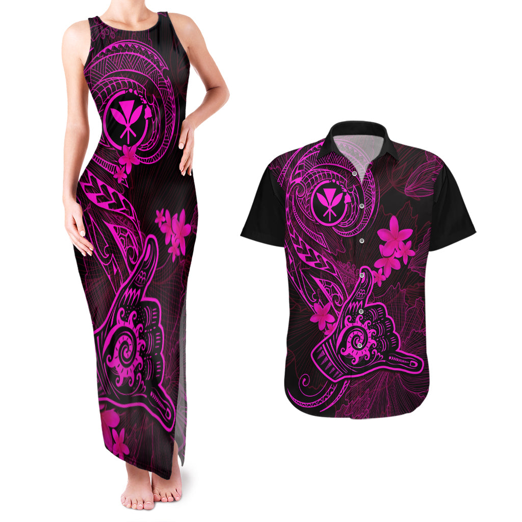 Hawaii Couples Matching Tank Maxi Dress and Hawaiian Shirt Shaka Tattoo Mix Polynesian Plumeria Pink Version LT14 Pink - Polynesian Pride