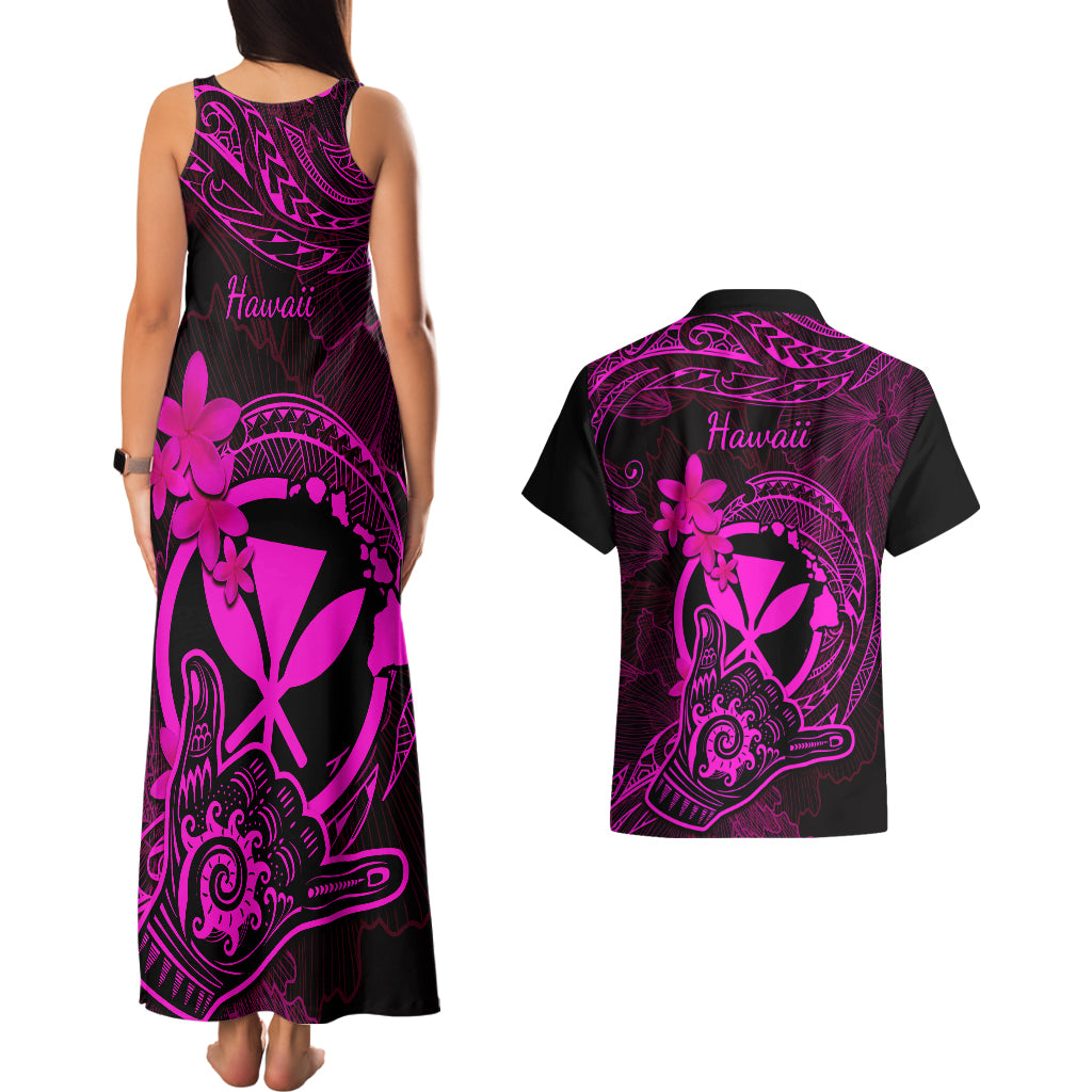 Hawaii Couples Matching Tank Maxi Dress and Hawaiian Shirt Shaka Tattoo Mix Polynesian Plumeria Pink Version LT14 - Polynesian Pride