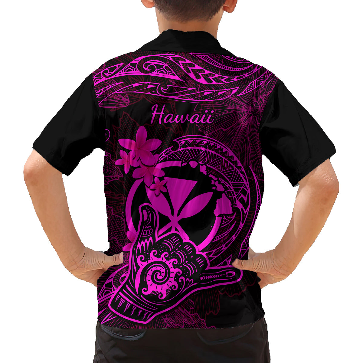 Hawaii Family Matching Puletasi Dress and Hawaiian Shirt Shaka Tattoo Mix Polynesian Plumeria Pink Version LT14 - Polynesian Pride