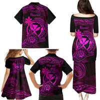Hawaii Family Matching Puletasi Dress and Hawaiian Shirt Shaka Tattoo Mix Polynesian Plumeria Pink Version LT14 - Polynesian Pride