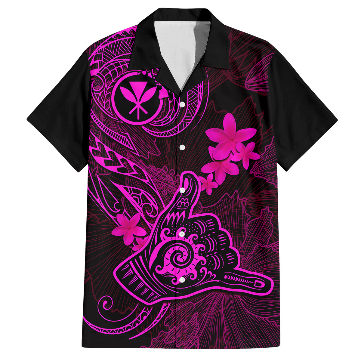 Hawaii Family Matching Tank Maxi Dress and Hawaiian Shirt Shaka Tattoo Mix Polynesian Plumeria Pink Version LT14 Dad's Shirt - Short Sleeve Pink - Polynesian Pride