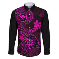 Hawaii Family Matching Tank Maxi Dress and Hawaiian Shirt Shaka Tattoo Mix Polynesian Plumeria Pink Version LT14 Dad's Shirt - Long Sleeve Pink - Polynesian Pride