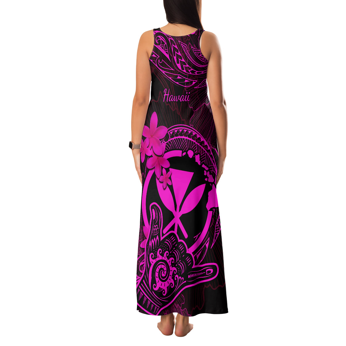 Hawaii Family Matching Tank Maxi Dress and Hawaiian Shirt Shaka Tattoo Mix Polynesian Plumeria Pink Version LT14 - Polynesian Pride