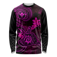 Hawaii Long Sleeve Shirt Shaka Tattoo Mix Polynesian Plumeria Pink Version LT14 Unisex Pink - Polynesian Pride