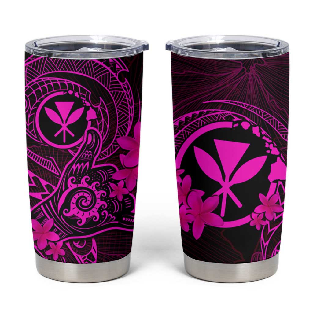 Hawaii Tumbler Cup Shaka Tattoo Mix Polynesian Plumeria Pink Version