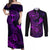 hawaii-couples-matching-off-shoulder-maxi-dress-and-long-sleeve-button-shirts-shaka-tattoo-mix-polynesian-plumeria-purple-version