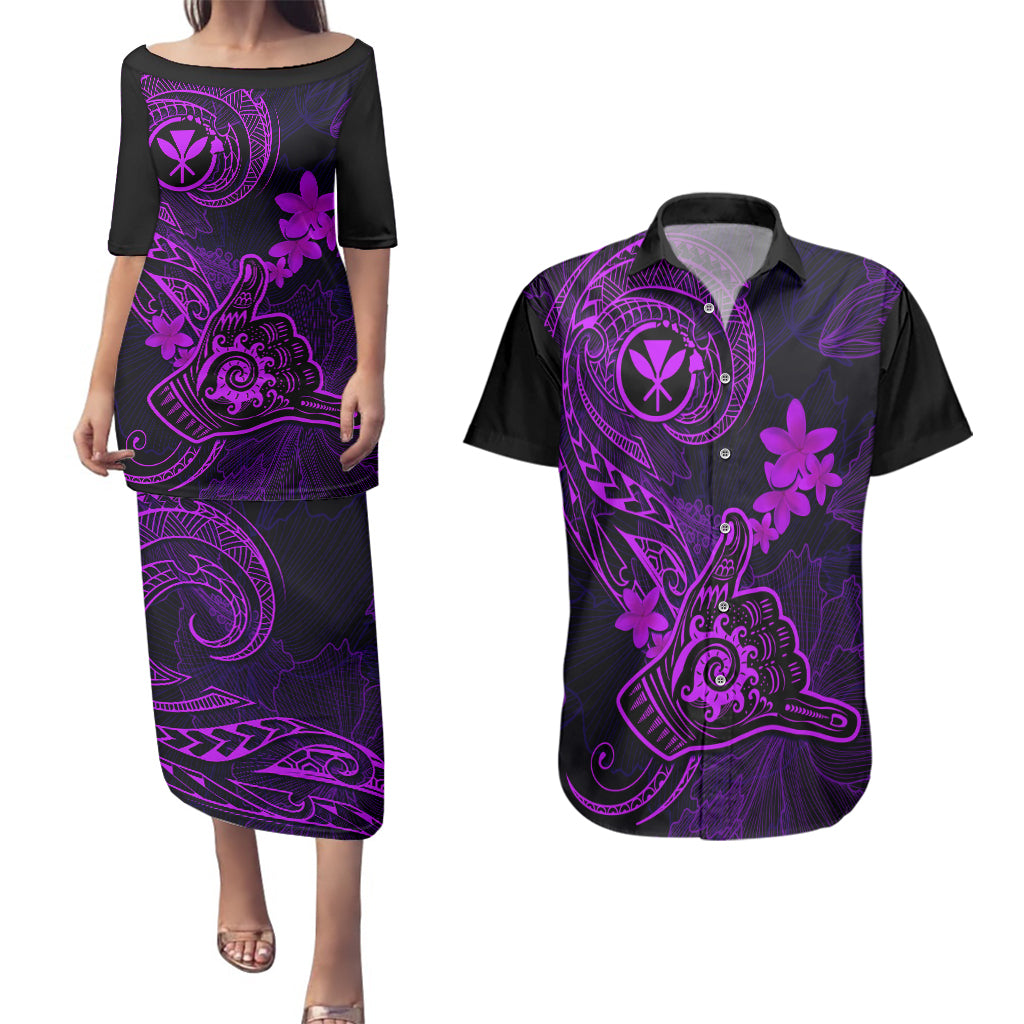 hawaii-couples-matching-puletasi-dress-and-hawaiian-shirt-shaka-tattoo-mix-polynesian-plumeria-purple-version
