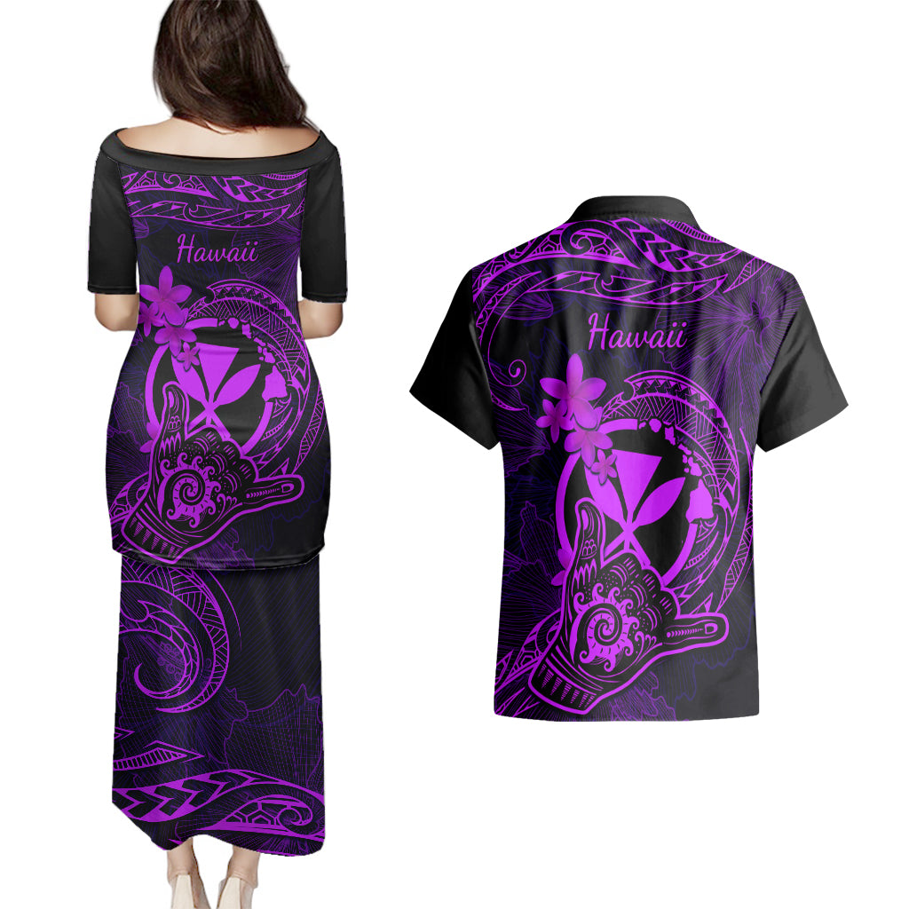 hawaii-couples-matching-puletasi-dress-and-hawaiian-shirt-shaka-tattoo-mix-polynesian-plumeria-purple-version