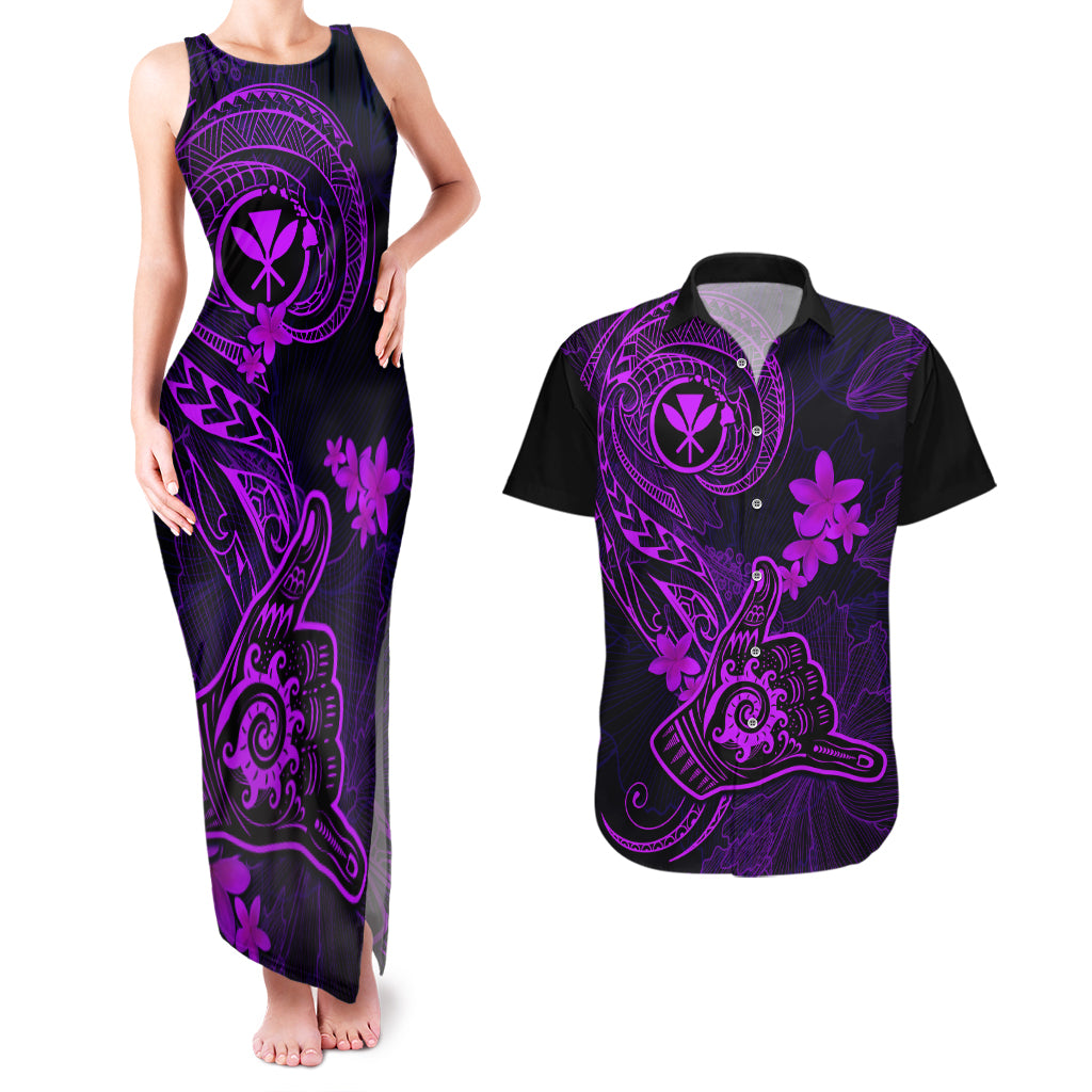 hawaii-couples-matching-tank-maxi-dress-and-hawaiian-shirt-shaka-tattoo-mix-polynesian-plumeria-purple-version