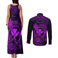 Hawaii Couples Matching Tank Maxi Dress and Long Sleeve Button Shirts Shaka Tattoo Mix Polynesian Plumeria Purple Version LT14 - Polynesian Pride