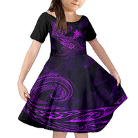 Hawaii Family Matching Tank Maxi Dress and Hawaiian Shirt Shaka Tattoo Mix Polynesian Plumeria Purple Version LT14 Daughter's Dress Purple - Polynesian Pride