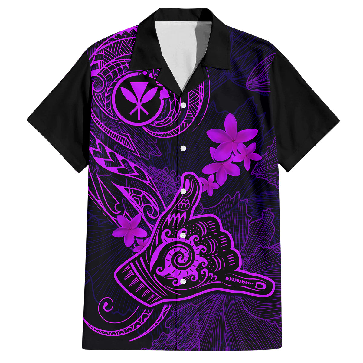 Hawaii Family Matching Tank Maxi Dress and Hawaiian Shirt Shaka Tattoo Mix Polynesian Plumeria Purple Version LT14 Dad's Shirt - Short Sleeve Purple - Polynesian Pride