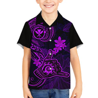 Hawaii Family Matching Tank Maxi Dress and Hawaiian Shirt Shaka Tattoo Mix Polynesian Plumeria Purple Version LT14 Son's Shirt Purple - Polynesian Pride