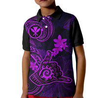 Hawaii Kid Polo Shirt Shaka Tattoo Mix Polynesian Plumeria Purple Version LT14 Kid Purple - Polynesian Pride