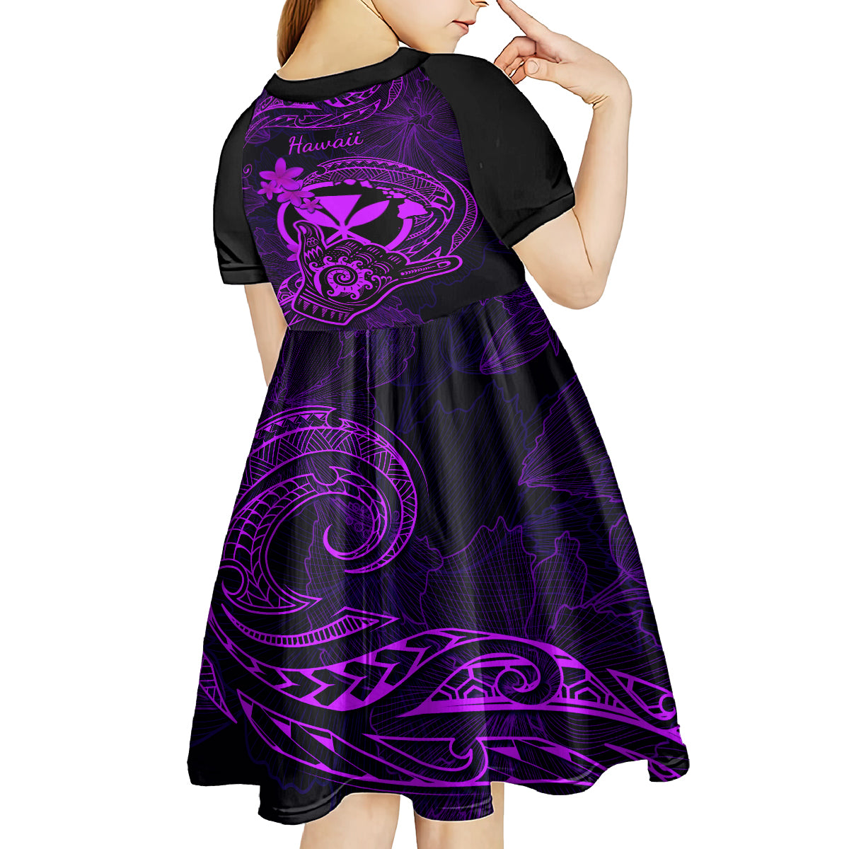 hawaii-kid-short-sleeve-dress-shaka-tattoo-mix-polynesian-plumeria-purple-version