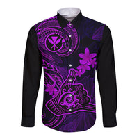 hawaii-long-sleeve-button-shirt-shaka-tattoo-mix-polynesian-plumeria-purple-version