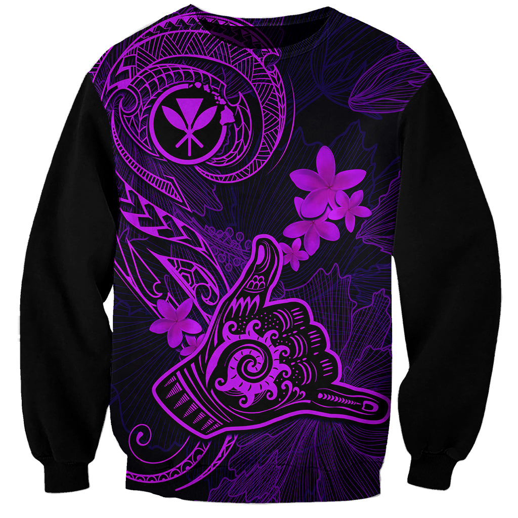 Hawaii Sweatshirt Shaka Tattoo Mix Polynesian Plumeria Purple Version LT14 Unisex Purple - Polynesian Pride