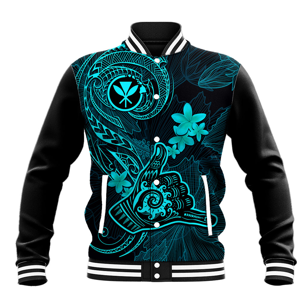 Hawaii Baseball Jacket Shaka Tattoo Mix Polynesian Plumeria Turquoise Version LT14 Unisex Turquoise - Polynesian Pride