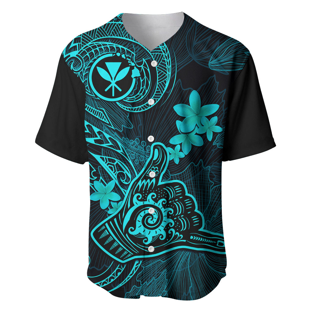 Hawaii Baseball Jersey Shaka Tattoo Mix Polynesian Plumeria Turquoise Version LT14 Turquoise - Polynesian Pride