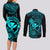 hawaii-couples-matching-long-sleeve-bodycon-dress-and-long-sleeve-button-shirts-shaka-tattoo-mix-polynesian-plumeria-turquoise-version