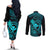 hawaii-couples-matching-off-the-shoulder-long-sleeve-dress-and-long-sleeve-button-shirts-shaka-tattoo-mix-polynesian-plumeria-turquoise-version