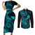 hawaii-couples-matching-short-sleeve-bodycon-dress-and-long-sleeve-button-shirts-shaka-tattoo-mix-polynesian-plumeria-turquoise-version