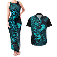 Hawaii Couples Matching Tank Maxi Dress and Hawaiian Shirt Shaka Tattoo Mix Polynesian Plumeria Turquoise Version LT14 Turquoise - Polynesian Pride