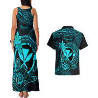 Hawaii Couples Matching Tank Maxi Dress and Hawaiian Shirt Shaka Tattoo Mix Polynesian Plumeria Turquoise Version LT14 - Polynesian Pride
