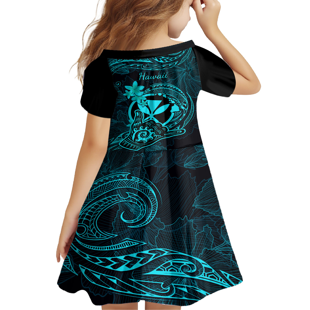 hawaii-family-matching-off-shoulder-maxi-dress-and-hawaiian-shirt-shaka-tattoo-mix-polynesian-plumeria-turquoise-version