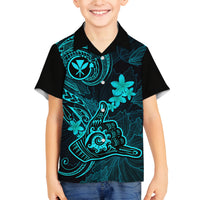 Hawaii Kid Hawaiian Shirt Shaka Tattoo Mix Polynesian Plumeria Turquoise Version LT14 - Polynesian Pride