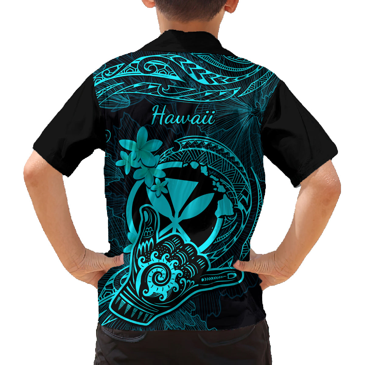 Hawaii Kid Hawaiian Shirt Shaka Tattoo Mix Polynesian Plumeria Turquoise Version LT14 - Polynesian Pride