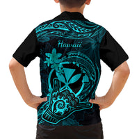 Hawaii Kid Hawaiian Shirt Shaka Tattoo Mix Polynesian Plumeria Turquoise Version LT14 - Polynesian Pride