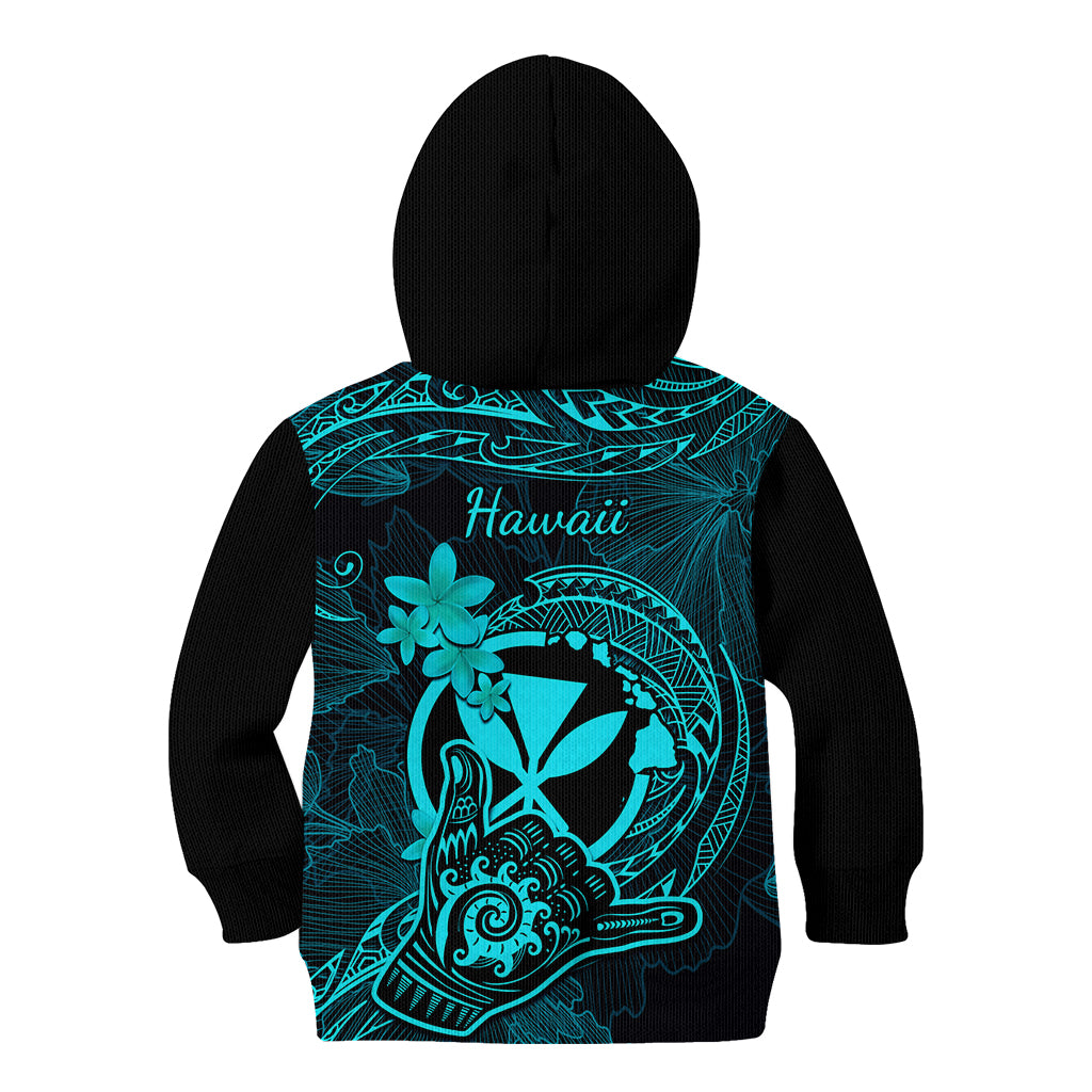 Hawaii Kid Hoodie Shaka Tattoo Mix Polynesian Plumeria Turquoise Version LT14 - Polynesian Pride
