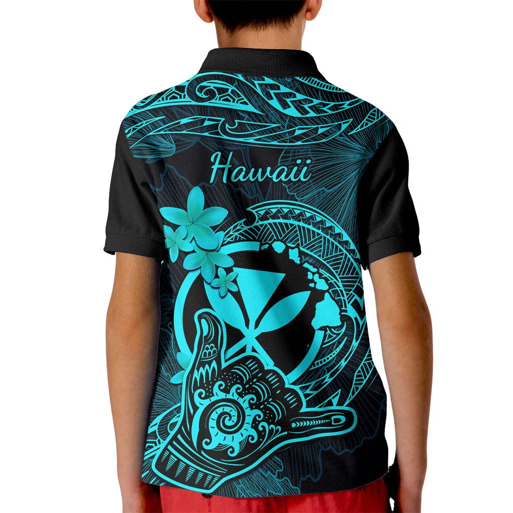 Hawaii Kid Polo Shirt Shaka Tattoo Mix Polynesian Plumeria Turquoise Version LT14 - Polynesian Pride