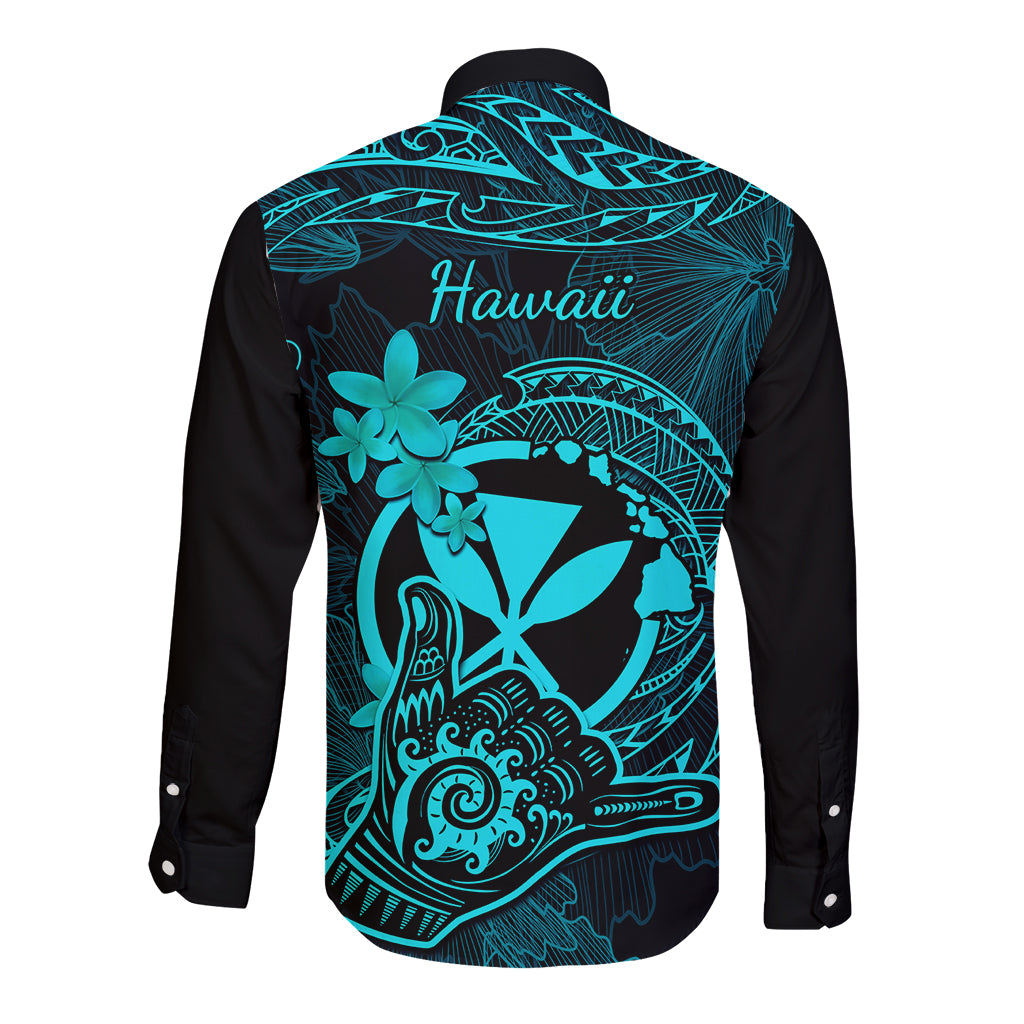 hawaii-long-sleeve-button-shirt-shaka-tattoo-mix-polynesian-plumeria-turquoise-version